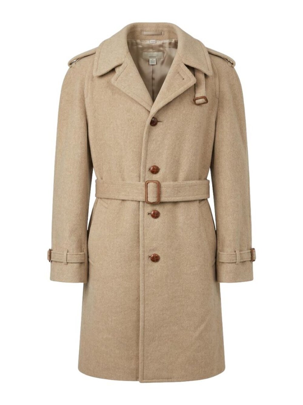 Vintage Old Money Academia Wool Belted Trench Winter Coat Camel Tan Men’s L